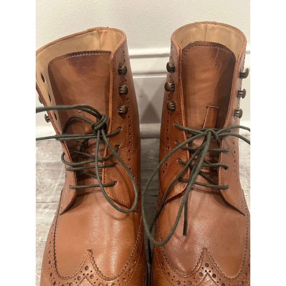 3D M Lifestyle Mens 10 Brown Leather Wingtip Brogue Lace Up Boots TDM 10
